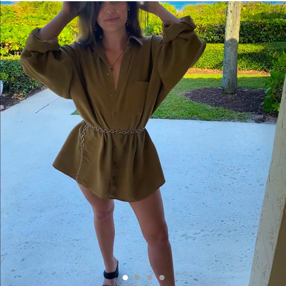 Oversized Tan Men’s Flannel buttonup into a dress!